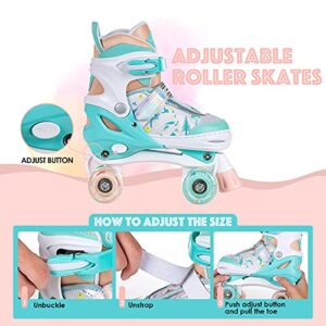 IOKDAD Roller Skates for Kids Girls Boys, 4 Sizes Adjustable Toddler Kids Roller Skates with Light Up Wheels for Indoor and Outdoor