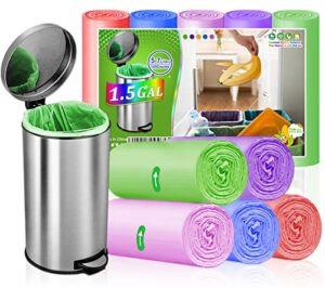 1.5 gallon trash bags small bathroom garbage bags, unscented wastebasket liners, strong kitchen garbage bags colorful bin bags for office, bedroom,living room (5liter, 120 counts)