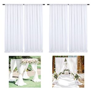 2 pack white wedding backdrop curtain 10ft by 10ft, wrinkle-free chiffon fabric drape 4 panels 5ft x 10ft transparency backdrop drapes for wedding arch bridal shower party decoration