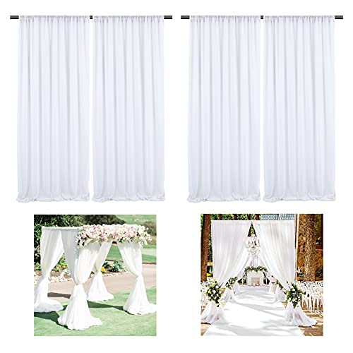 2 Pack White Wedding Backdrop Curtain 10ft by 10ft, Wrinkle-Free Chiffon Fabric Drape 4 Panels 5ft x 10ft Transparency Backdrop Drapes for Wedding Arch Bridal Shower Party Decoration