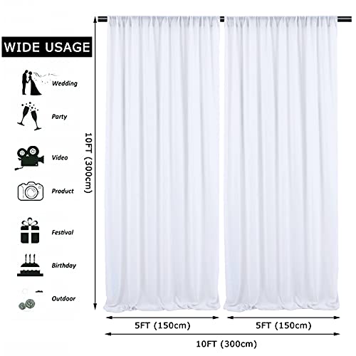 2 Pack White Wedding Backdrop Curtain 10ft by 10ft, Wrinkle-Free Chiffon Fabric Drape 4 Panels 5ft x 10ft Transparency Backdrop Drapes for Wedding Arch Bridal Shower Party Decoration