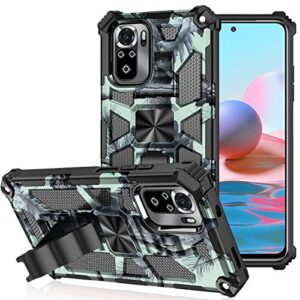 ysnzaq for xiaomi redmi note 10 4g (no 5g) outdoor camouflage sturdy phone case with heavy duty shockproof military grade protection and built-in magnetic cover for xiaomi redmi note 10s mc mint green