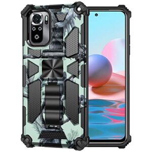 Ysnzaq for Xiaomi Redmi Note 10 4G (No 5G) Outdoor Camouflage Sturdy Phone Case with Heavy Duty Shockproof Military Grade Protection and Built-in Magnetic Cover for Xiaomi Redmi Note 10S MC Mint Green