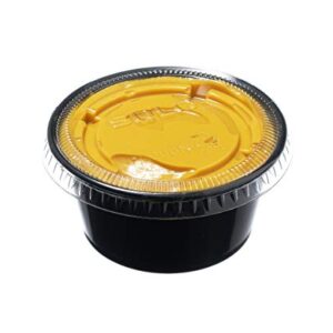 2 Oz Leak Proof Black Plastic Condiment Souffle Containers with Lids - Plastic Black Portion Cups with Plastic Lid Perfect for Sauces, Samples, Slime, Jello Shot, Food Storage (2 Ounce) (125)