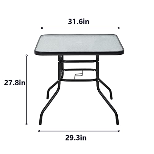 FDW Outdoor Table Patio Table Dining Table with Tempered Glass Umbrella Hole for Lawn Balcony, Yard (Square)