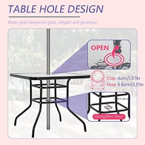 FDW Outdoor Table Patio Table Dining Table with Tempered Glass Umbrella Hole for Lawn Balcony, Yard (Square)