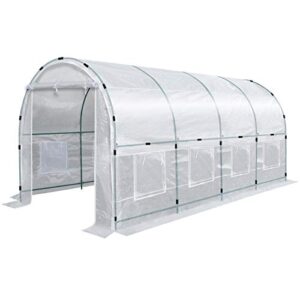 yardgrow half transparent walk-in plant greenhouse heavy duty garden tunnel tent with abs clamps (16'x7'x7')