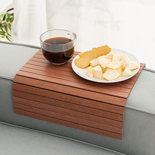 BAMJIUSHANG Sofa Arm Tray Table Sofa Tables TV Trays Sofa Tray Couch arm Table Perfect for Drink Snacks Great arm Tray for Couch armrest (16.5" L x 13.4" W x 0.3" H, Dark Brown Color)