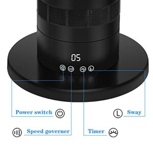 Simple Deluxe Portable Bladeless Tower Fan, 10 Speeds Settings, 10-Hour Timing Closure, Low Noise, Lightweight, 24 Inches, Black