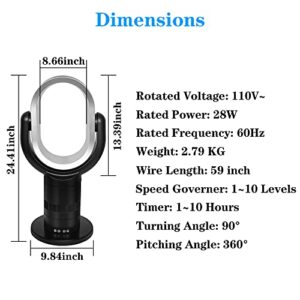 Simple Deluxe Portable Bladeless Tower Fan, 10 Speeds Settings, 10-Hour Timing Closure, Low Noise, Lightweight, 24 Inches, Black