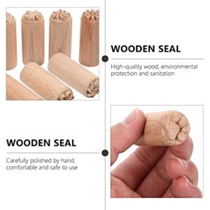 EXCEART Wooden Clay Stamp 7Pcs Column Wood Clay Stamps Hand Carved Stamps DIY Pottery Printing Blocks with Mixed Patterns