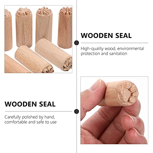 EXCEART Wooden Clay Stamp 7Pcs Column Wood Clay Stamps Hand Carved Stamps DIY Pottery Printing Blocks with Mixed Patterns