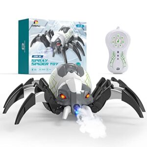 deerc remote control spider, realistic robot spider with spray and lights, rc big boy toys, gifts for kids, easter birthday party joke pranks, bot black widow spider real with music effect