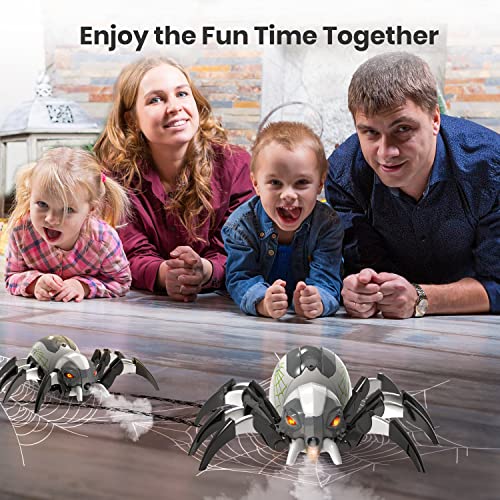 DEERC Remote Control Spider, Realistic Robot Spider with Spray and Lights, RC Big Boy Toys, Gifts for Kids, Easter Birthday Party Joke Pranks, Bot Black Widow Spider Real with Music Effect