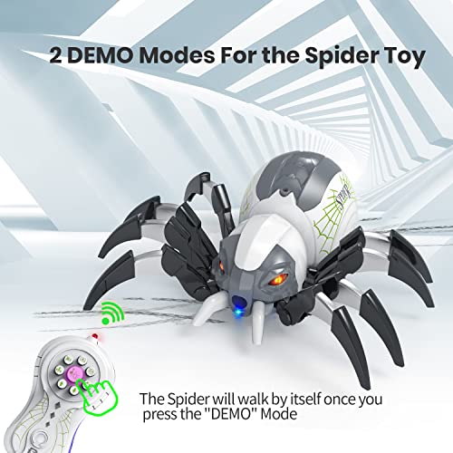 DEERC Remote Control Spider, Realistic Robot Spider with Spray and Lights, RC Big Boy Toys, Gifts for Kids, Easter Birthday Party Joke Pranks, Bot Black Widow Spider Real with Music Effect