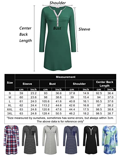 Ekouaer Women's Nightshirt Long Sleeve Button Down Nightgown V-Neck Sleepwear Pajama Dress Green