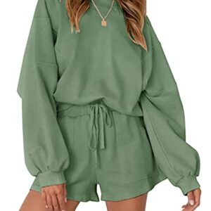 MEROKEETY Women's 2023 Fall Oversized Batwing Sleeve Lounge Sets Casual Top and Shorts 2 Piece Outfits Sweatsuit