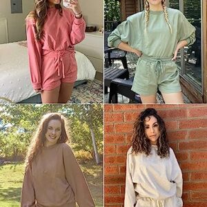 MEROKEETY Women's 2023 Fall Oversized Batwing Sleeve Lounge Sets Casual Top and Shorts 2 Piece Outfits Sweatsuit