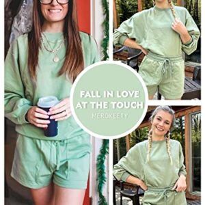 MEROKEETY Women's 2023 Fall Oversized Batwing Sleeve Lounge Sets Casual Top and Shorts 2 Piece Outfits Sweatsuit