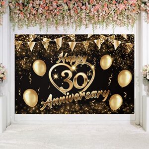 5665 happy 30th anniversary backdrop banner decor black gold – glitter love heart happy 30 years wedding anniversary party theme decorations for women men supplies