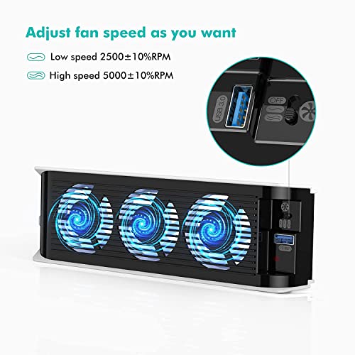KIWIHOME Cooling Fan for PS5 Accessories, Upgraded Quiet Cooler Fan with LED Light, Horizontal Cooling Accessories with USB3.0 Hubs, Efficient Cooling System for PS5 Disc and Digital Edition(Black)