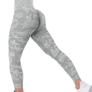 YEOREO Women's Seamless Camo Workout Leggings High Waisted Tummy Control Yoga Pants Gym Compression Tights Grey L