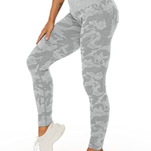 YEOREO Women's Seamless Camo Workout Leggings High Waisted Tummy Control Yoga Pants Gym Compression Tights Grey L