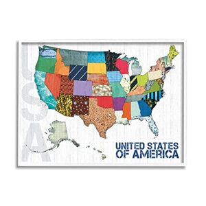 stupell industries united states of america map quilted pattern borders, designed by lauren gibbons white framed wall art, 24 x 30, multi-color