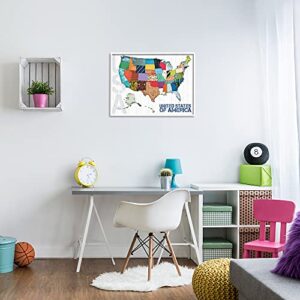 Stupell Industries United States of America Map Quilted Pattern Borders, Designed by Lauren Gibbons White Framed Wall Art, 24 x 30, Multi-Color