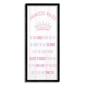 stupell industries princess rules listed kids pretend pink crown, designed by daphne polselli black framed wall art, 13 x 30