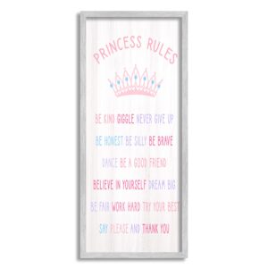 Stupell Industries Princess Rules Listed Kids Pretend Pink Crown, Designed by Daphne Polselli Gray Framed Wall Art, 13 x 30