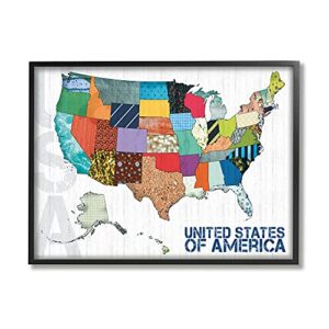 Stupell Industries United States of America Map Quilted Pattern Borders, Designed by Lauren Gibbons Black Framed Wall Art, 16 x 20, Multi-Color