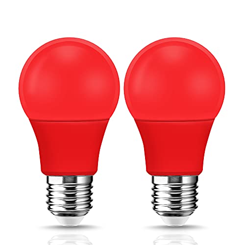 EvaStary LED Red Light Bulb 60W Equivalent, A19 LED E26 Base Red Color Light Bulbs, 9W Red LED Bulb for Halloween, Christmas Decoration, Party, Bars, Porch Lights, Holiday Mood Lighting, Pack of 2