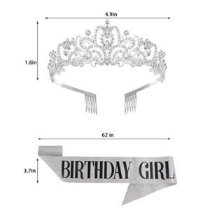 LetsCare Birthday Girl Sash and Tiara for Women Birthday Sash & Rhinestone Crown with Comb, Gift Kit for Birthday Decorations & Party Favors(Sliver)