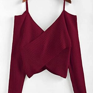 ZAFUL Women's Cold Shoulder Twist Knot Pullover Sweater V Neck Criss Cross Long Sleeve Cami Knitted Jumpers Crop Tops