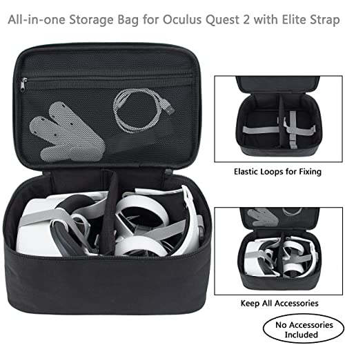 KISLANE Soft Carrying Case Compatible with Oculus Quest 2 VR, Carrying Case for Oculus Quest 2 Headset Fits for Travel, Home, Outdoor, Large Size Compatible with Elite Strap(Black-Large)