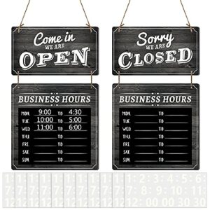 business hours sign store hours sign hanging open and closed sign double sided wooden business sign hangable decorative welcome boards with time digital stickers and hook for store shop (black board)
