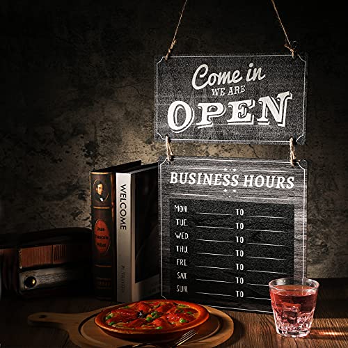 Business Hours Sign Store Hours Sign Hanging Open and Closed Sign Double Sided Wooden Business Sign Hangable Decorative Welcome Boards with Time Digital Stickers and Hook for Store Shop (Black Board)