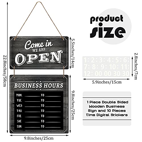 Business Hours Sign Store Hours Sign Hanging Open and Closed Sign Double Sided Wooden Business Sign Hangable Decorative Welcome Boards with Time Digital Stickers and Hook for Store Shop (Black Board)