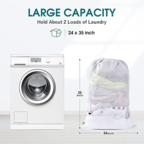 OTraki 4 Set Laundry Bags 2 Pack 28 x 45 inch and 2 Pack 24 x 35 inch Heavy Duty Large Drawstring Mesh Washing Bag for Dirty Clothes Home College Dorm Travel Use