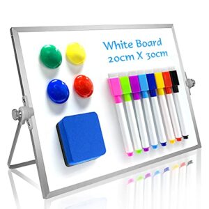 owill dry erase white board, 8” x 12” small whiteboard with stand, mini whiteboard a4 magnetic desktop board & portable double-sided white board easel for kids drawing in school & home