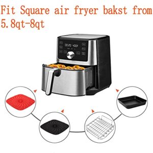 8 inch Square Air Fryer Accessories for Instant Vortex Air Fryer,COSORI,Philips AirFryers,Set of 4,Multi-purpose Double Layer Rack with Skewer,Nonstick Pizza Pan,Silicone Mat