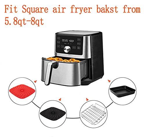 8 inch Square Air Fryer Accessories for Instant Vortex Air Fryer,COSORI,Philips AirFryers,Set of 4,Multi-purpose Double Layer Rack with Skewer,Nonstick Pizza Pan,Silicone Mat