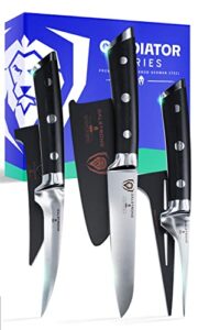 dalstrong fruit & vegetable paring knife set - 3 piece - gladiator series elite - forged german high-carbon steel - sheaths included - carving and detail knives set - kitchen knife - nsf certified