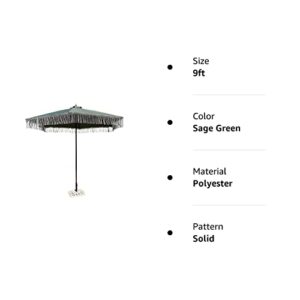 Formosa Covers 9ft 8 Ribs Replacement Umbrella CANOPY ONLY w/Tassel Luxurious Bohemian Valance for Outdoor Decor, Entertainment and Poolside (Sage Green)