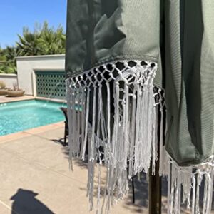 Formosa Covers 9ft 8 Ribs Replacement Umbrella CANOPY ONLY w/Tassel Luxurious Bohemian Valance for Outdoor Decor, Entertainment and Poolside (Sage Green)