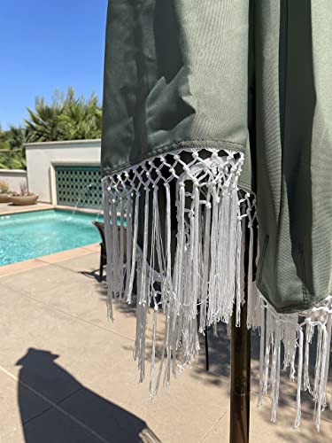 Formosa Covers 9ft 8 Ribs Replacement Umbrella CANOPY ONLY w/Tassel Luxurious Bohemian Valance for Outdoor Decor, Entertainment and Poolside (Sage Green)