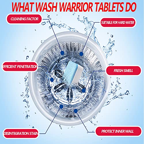 Wash Warrior Washing Machine Cleaner, Washer Machine Cleaner, Washing Machine Deep Cleaning Tablets, for All Machines Including He, Freshen Your Washing Machine. 24Tablets.