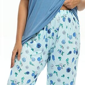 Vozanet Women's V Neck Sexy Pajama Sets Capri Sleepwear Floral Elegant Nighty 2PCS Plus Size S-3XL, Florals-Blue, XXX-Large