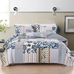 secgo quilt king size - 100% cotton bedding set (98 * 106 inch) with 2 pillow shams, patchwork reversible lightweight bedspread, quilted coverlet fit all-season